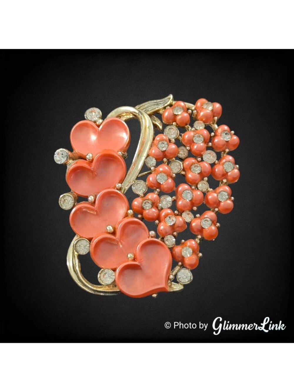 Vintage Star Floral Hearts Lucite Thermoset Gold Tone Brooch